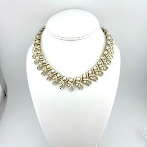 Vintage Coro Silver And Gold Toned AB Rhinestone Choker Necklace